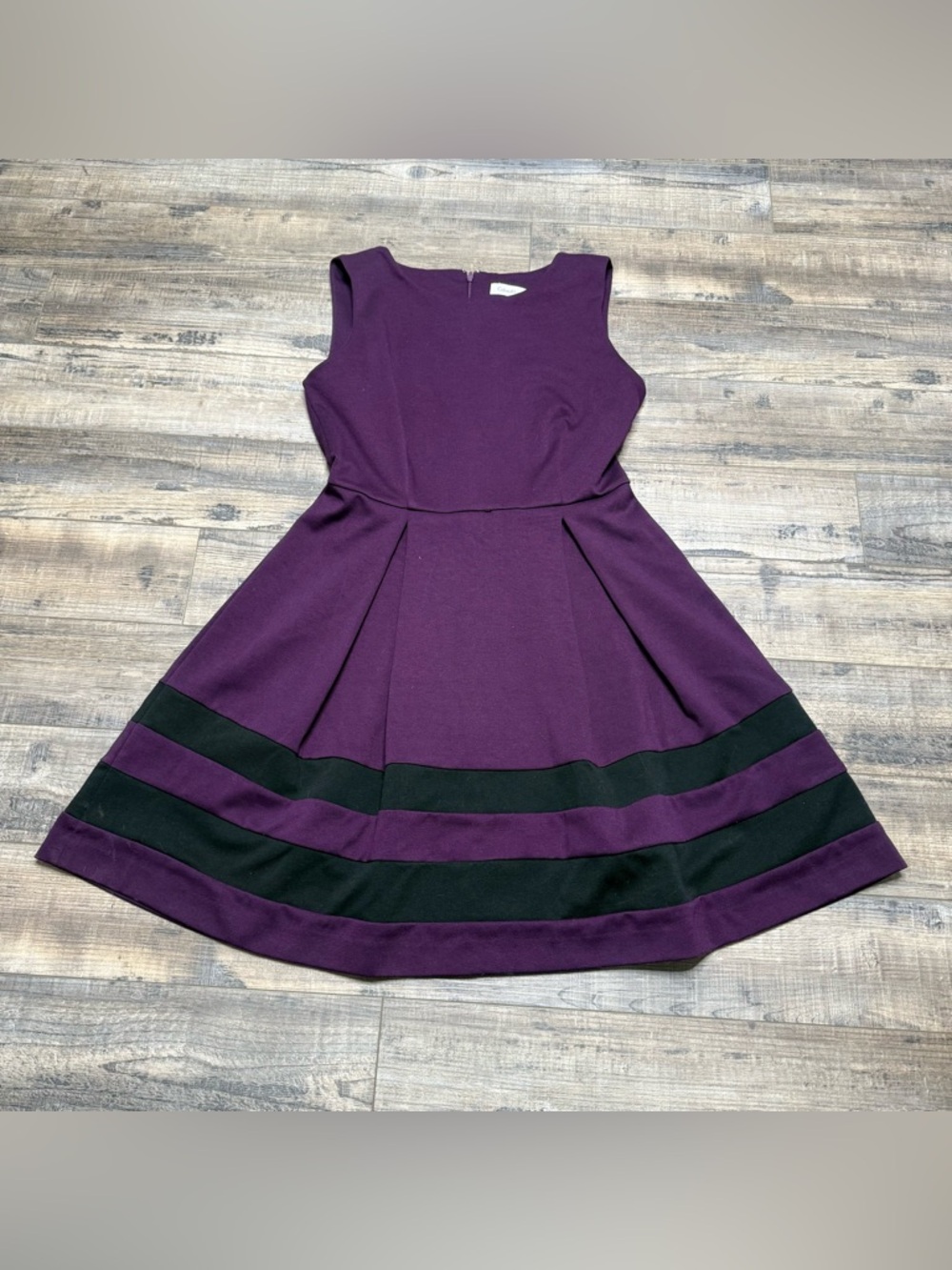 Calvin Klein Purple Dress with Black Hem Bands A-Line Women's Size 10